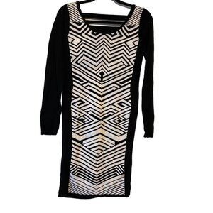 NWT Vintage 90s BONGO Black White Op Art Long Sleeve Tight Knit Sweater Dress‎